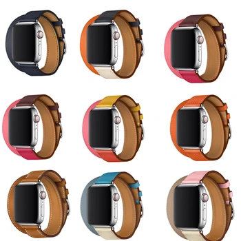 

extra long belt For iwatch Genuine Leather band bracelet For Apple Watch strap Double Tour series 5 4 3 2 1 Bracelet 40mm 44mm