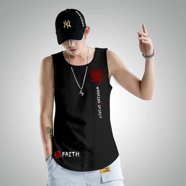 Japanese Style Samurai Tank Tops Fashion Sleeveless Shirt Sportswear Vest Casual Singlet Plus Size Mesh Tops