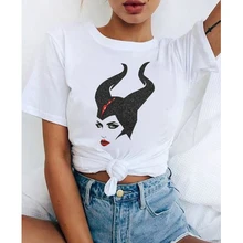 Lus Los  Women's T-Shirt Alternative Special Sleeping Beauty Maleficent Print Tops Pure White T-Shirt Harajuku Casual T-Shirt