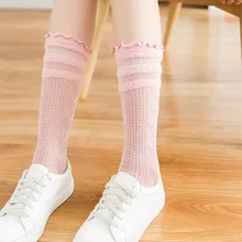 Женские носки, осенняя Новинка, носки без пятки средней длины, японский стиль, на гриле, петпетля, пряжа, сетка, пористая, Золотая, серебряная, Проволочная линия, хит цветов