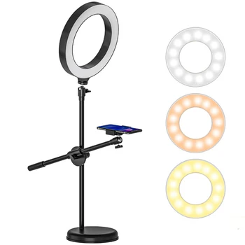 

Dimmable LED Selfie Ring Light Tabletop Stand Tripods Mobile Phone Holder Overhead Shot Bracket For Youtube Tiktok Video VK Lamp