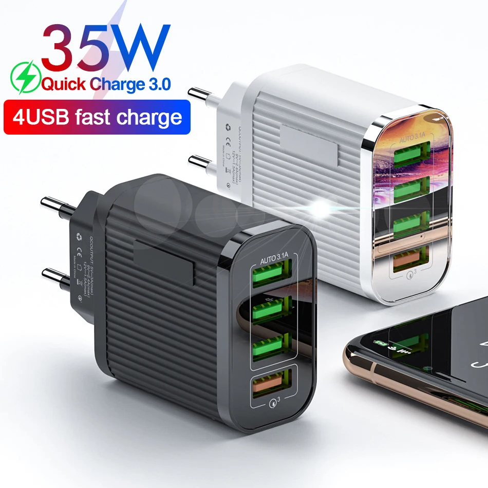 Быстрое зарядное устройство PD 35 Вт QC3.0 2.1A 4 usb порта быстрое для путешествий