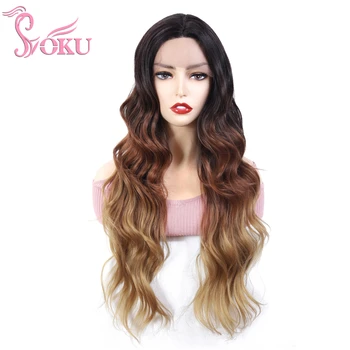 

SOKU Ombre Brown Color Synthetic Lace Front Wig 23 Inch Long Wavy Hair Middle Part Lace Wig For Women Glueless Trendy Hairstyle