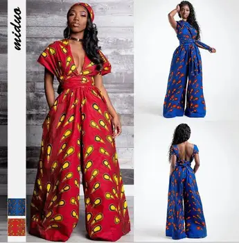 

News African Clothes Jumpsuits Multi-Wear DIY Print Ethnic Sexy Bodysuit Festival Skinny Wide Leg Pants Suit Outfit African Sets
