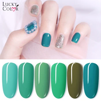 

LUCKYCOLOR Nails Gel Polish UV Soak Off Green Color Manicure Vernis Design Semi Permanent Nails Art High Quality 12 Colors 10ML