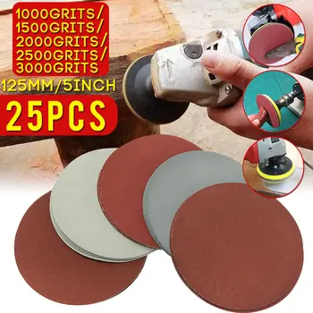 

25 pcs/set 5 inch round sandpaper abrasive sand sheets grit 800/1000/1500/2000/3000 hook&loop sanding disc for sander grits
