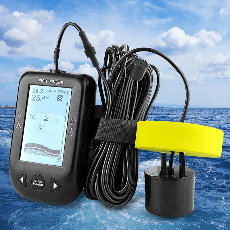 Erchang XF02 Transducer Fish Finder 100m Depth Alarm Echo Sounder LCD Colorful Screen Sonar For Fis