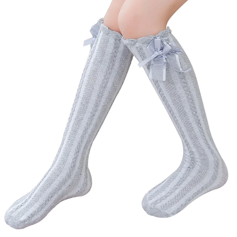 Girls Knee High Socks Kids Children Bowknot Mesh Breathable Long Tall Socks White Gray Black Pink Spring Summer 3-12 Years cotton knee socks children socks