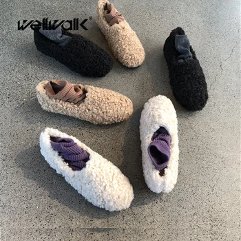 

Fur Moccasins Women Winter Home Shoes Brand Chain Buckle Lady Fluffy & Fuzzy Ballet Flats Foldable Slip On Ballerinas Size 34-40