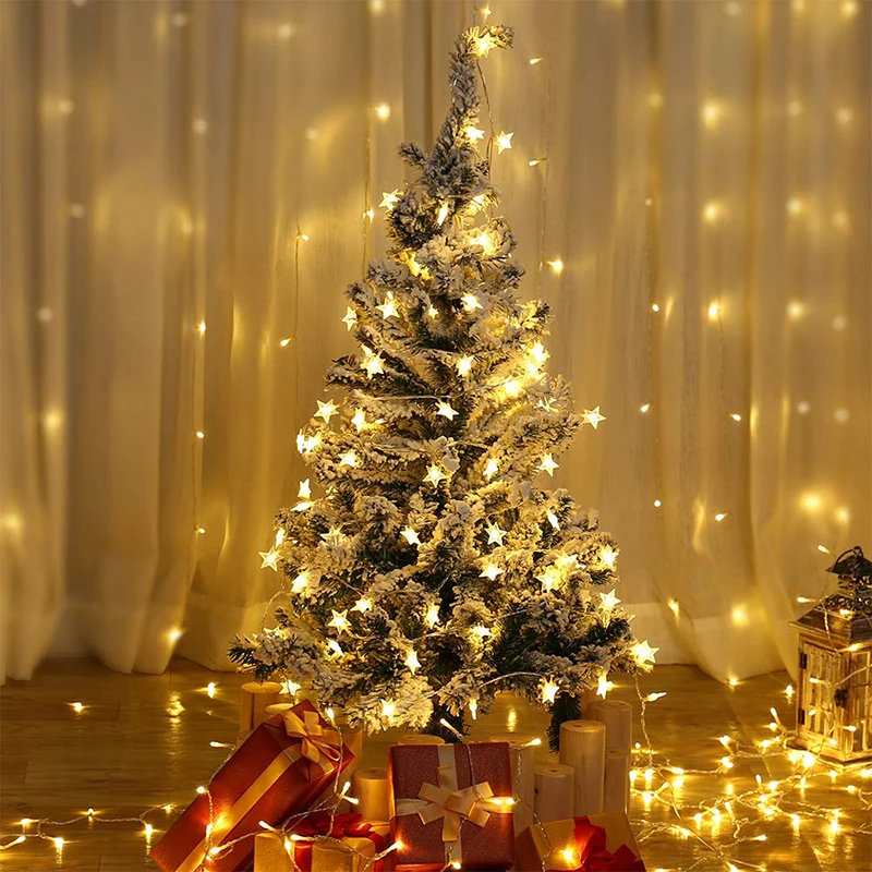 10M 100LED Star String Lights 110V/220V Christmas Garland Outdoor Fairy Lamp For Xmas Tree Holiday New Year Party Wedding Decor