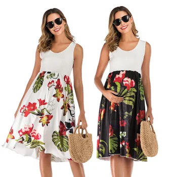 

Women's Maternity Sleeveless Vintage Floral Dresses Maternity Dress Mama Scoop Neck Baby Shower Pregnancy Dress sexy dress
