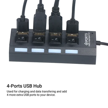 

4-Ports USB Hub High Speed Data Transfer USB2.0 Charging Splitter with Separated On/Off Switch LED Indicator for Laptop Computer