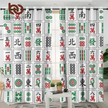 

BeddingOutlet Mahjonga Tiles Curtains For Living Room Characters Blackout Curtain Green Red Chinese Majiang Luxury Curtains 1pc