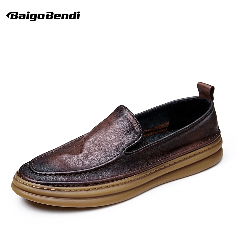 Mocasines de piel auténtica de alta calidad para hombre, mocasines cómodos con redonda, zapatos diarios concisos primavera|Mocasines| AliExpress
