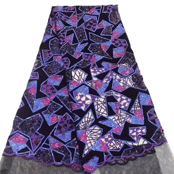 

Purple Shining Sequence Lace Fabric French Laces Fabrics High Quality Tulle French Nigerian Lace Applique Dress QF2246B-6