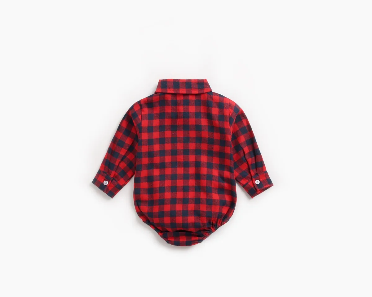 Casual Korean Baby Body Plaid Shirt Bodysuit for Newborns Long Sleeve Bodysuit for Babies Spring Autumn New Cute Baby Bodysuit