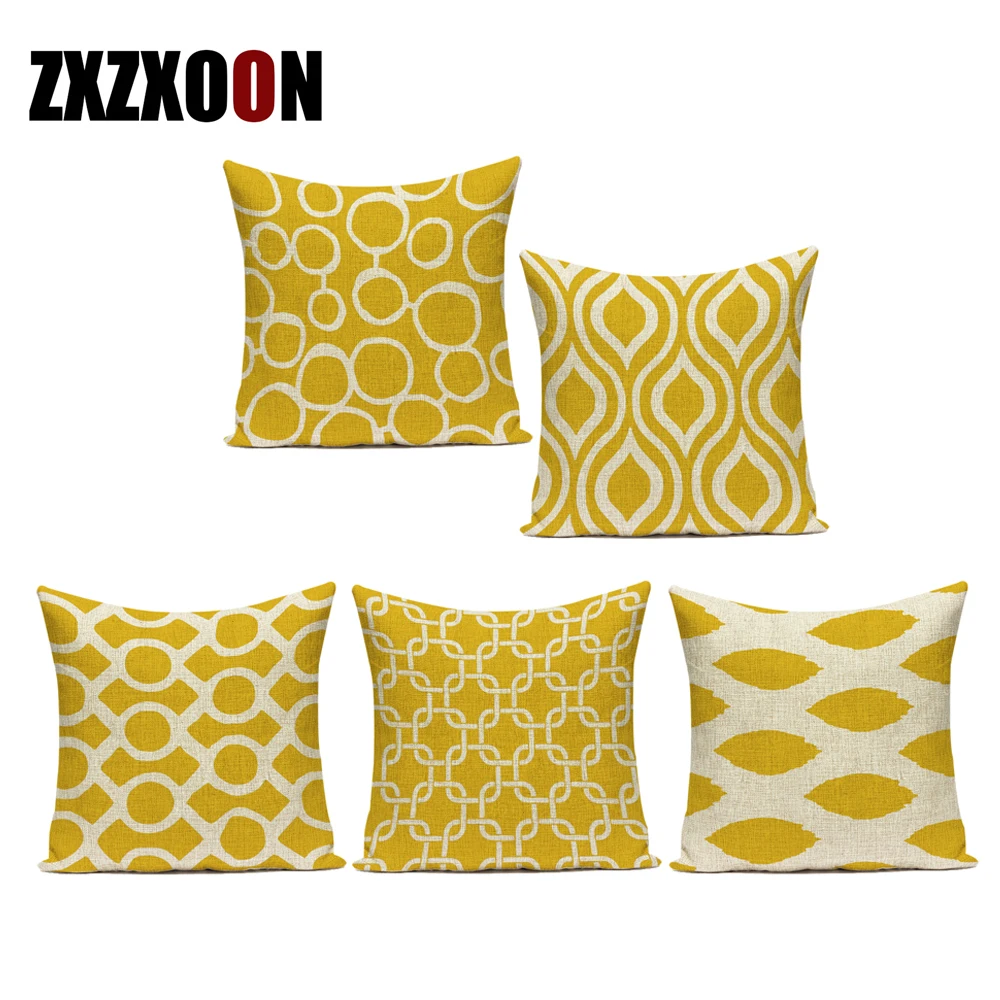 Geometric Cushion Cover Yellow Yellow Striped Cushion Covers