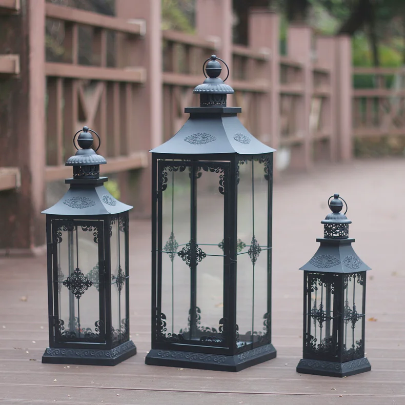 Черный железный фонарик со свечой металлический подсвечник Свадебный декор