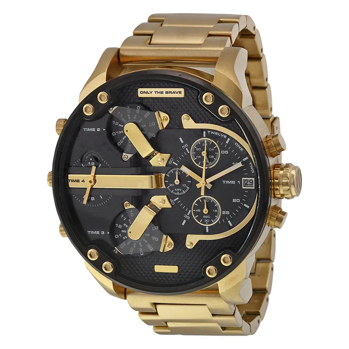 Лидирующий бренд, роскошные часы 52 мм, большой чехол, кварцевые часы для мужчин, наручные часы с двойным циферблатом, военные часы, мужские часы