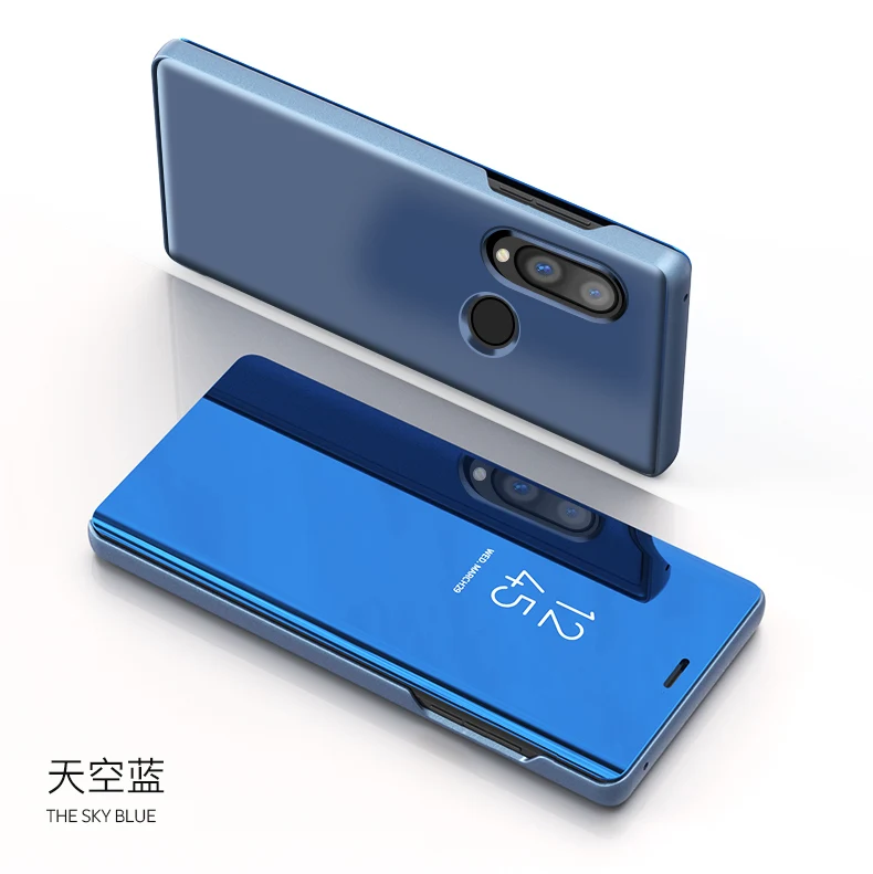 skyblue Зеркальный флип чехол для Huawei P20 P30 Lite Mate 20 Lite Pro, Y7 Y9 Роскошный смарт-чехол - Цвет: skyblue