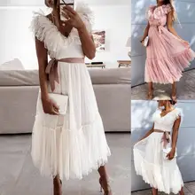 

Formal Dress Women Elegant V Neck Pleated Short Sleeve Long Dresses Belt Large Hem Dress for Banquet Evening Party Wedding Party
