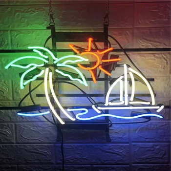 

coconut tree and boat Neon Light Sign