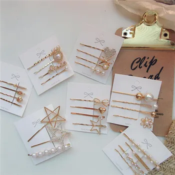 

Retro Geometric Rhinestone Love Hearted Star Hairpin Bangs Clip Pearl Temperament Simple Edge Clip