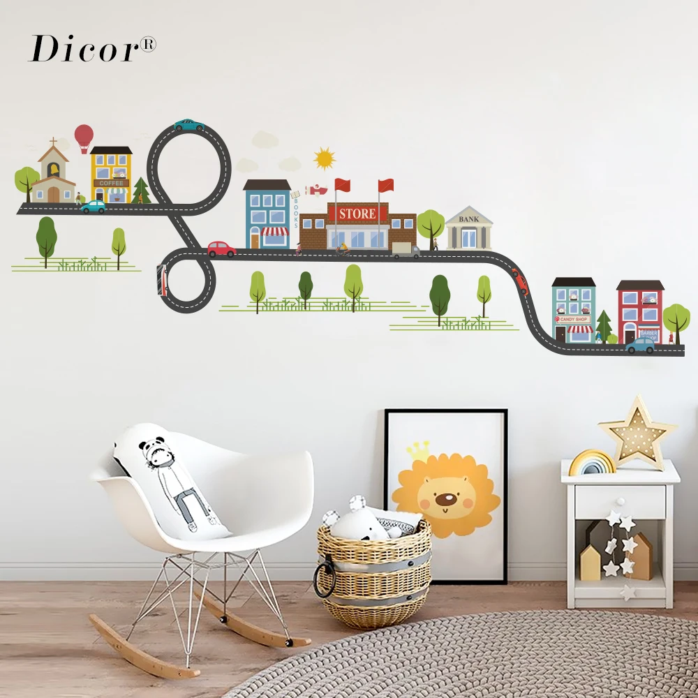 Diy Road Building Creative Stitching Combination Wall Sticker Dicor Brand Stickers For Kids Rooms Cars Tree Gift | Дом и сад