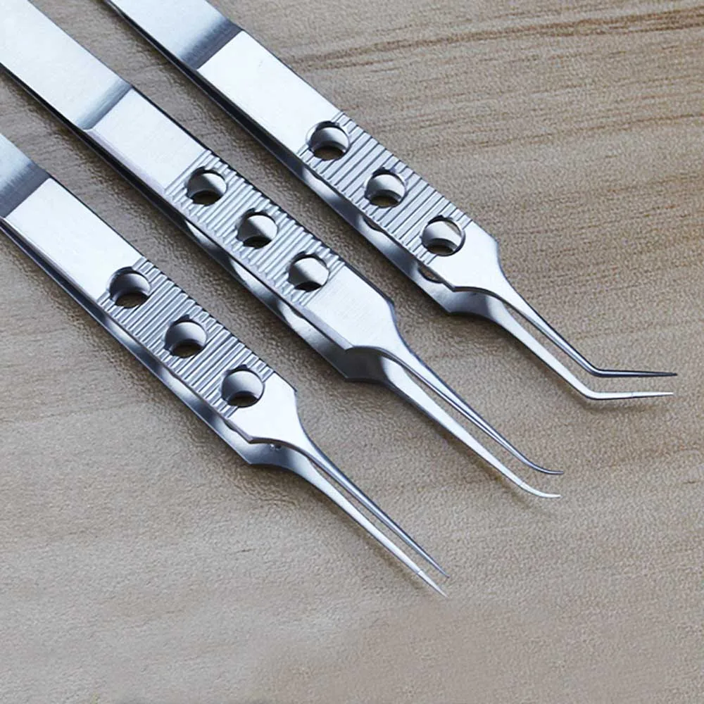 Pinzas de cabeza recta/curvada Micros de acero inoxidable de 11CM pinzas de plataforma pinzas oftálmicas