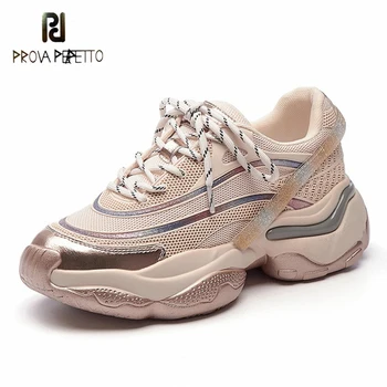 

New Style Daddy Shoes Breathable Mesh All-match Sports Shoes Plus Large Size Platform Bling Riband Women Casual Sneakers