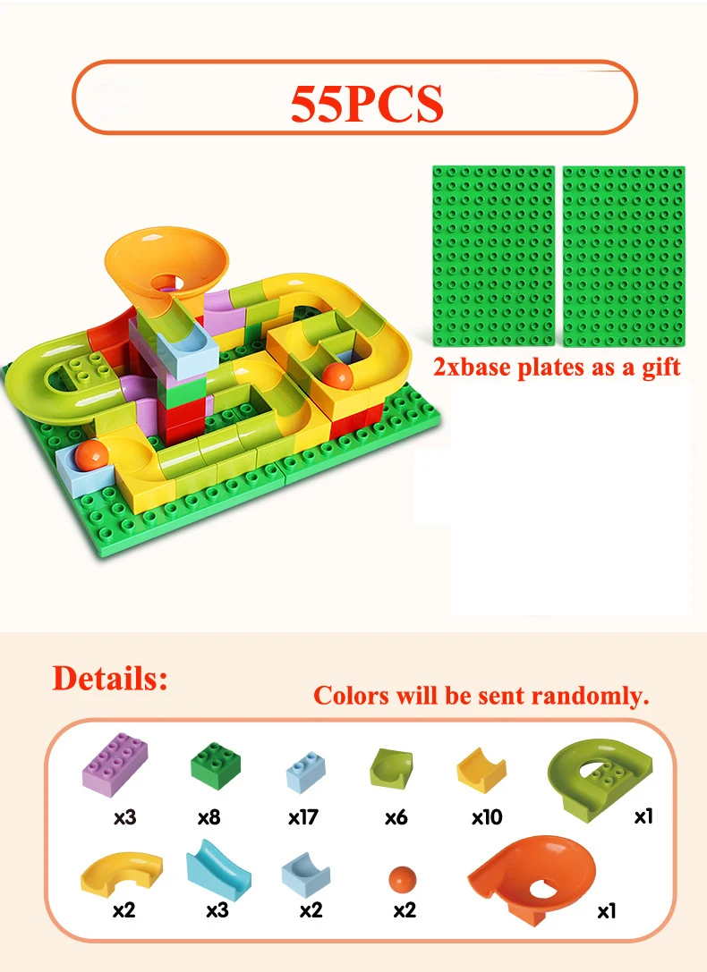 55-163PCS LargeSize Particle Building Blocks Plastic Assembled Toys Slipway Marble Interconnecting Blocks Gifts for Children