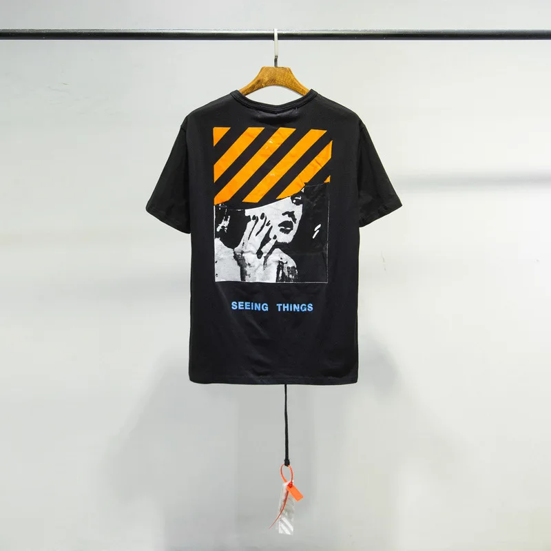 OFF-WHITE Мэрилин Монро шаблон саржа хип хоп тренд ow короткий рукав Футболка мужская пара