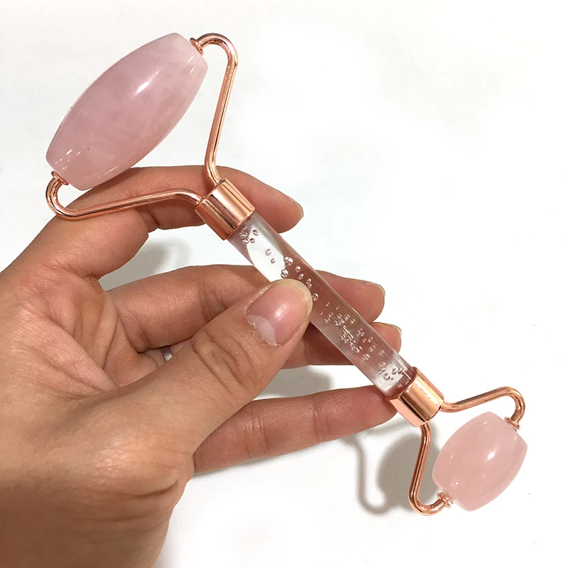 Rose quartz Сертифицированный производитель натуральный камень кварц черный обсидиан, розовый кварц кристалл 3d лицо нефритовый ролик-массажер для лица p - Цвет: Rose quartz