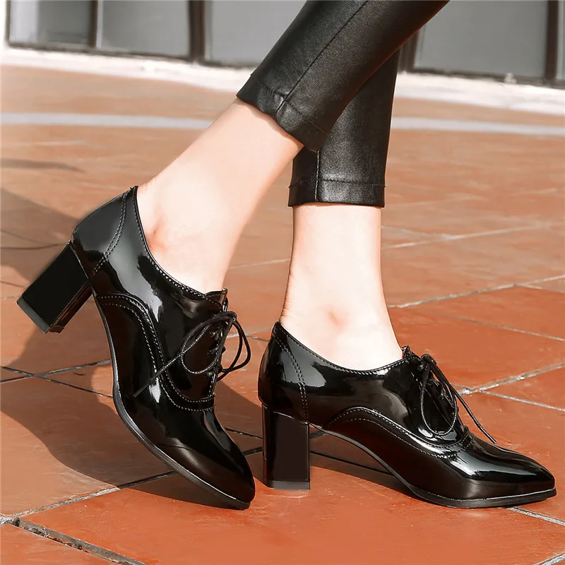 Chaussures en cuir verni à talons compensés pour femmes, escarpins de bureau  à bout pointu et à talons hauts, chaussures de printemps à lacets,  collection 2020 | AliExpress