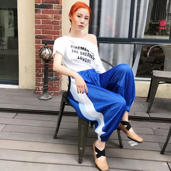 

BF Wind Women's Summer Wide Leg Trousers Elastic High Waist Casual Soft Chiffon Loose Culottes Trousers Harajuku Hip Hop Pants
