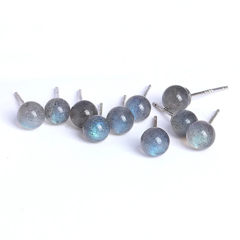 Серьги-гвоздики из стерлингового серебра 925 пробы для женщин натуральный красочный синий 6 мм Лабрадорит Луна светлый камень Brincos Ювелирные изделия Bijoux