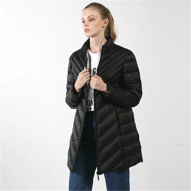 Chaqueta larga de invierno para mujer de moda delgada chaqueta casual ligera y Calida chaqueta de plumón de ganso para mujer