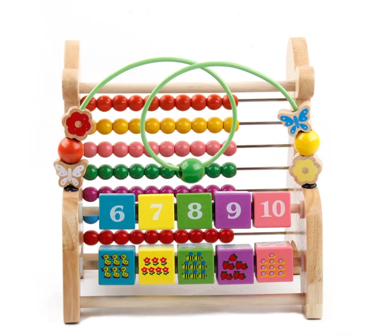 Wood Mom Wooden Toys Multi-functional Solid Color Deer Bead-stringing Toy Calculation Frame Children'S Educational Beaded Bracel
