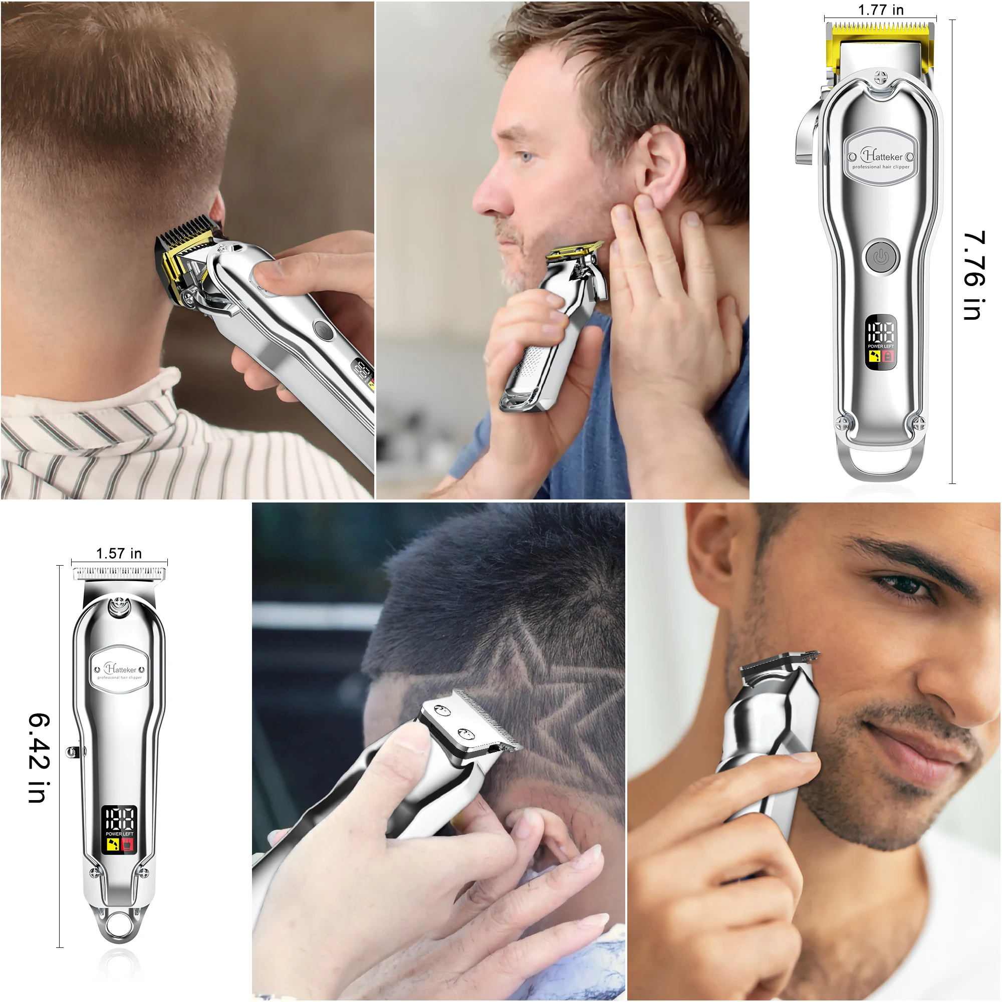Hatteker Professional Hair Cutter Mans Hair Clipper Set Metal Electric Cordless Hair Trimmer for Barber LCD Display Hairdressing 6