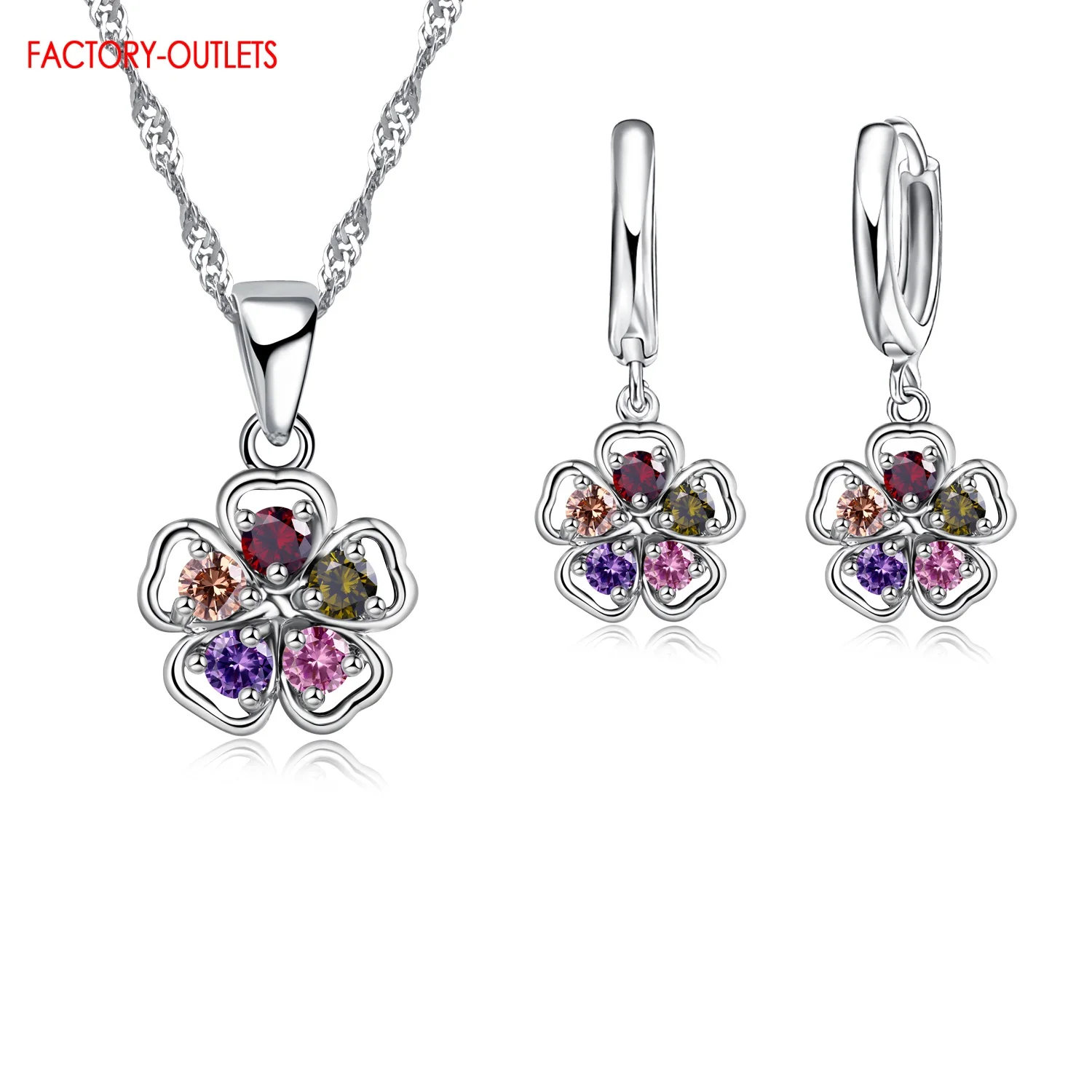 Jewelry Sets Collections 925 Silver Needle Cubic Zirconia CZ Necklaces Hoop Earrings Women Girls Engagement Gifts