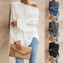 Special Price Sexy One Off Shoulder Knitted Pullover Sweaters Casual Long Flare Sleeve Embroidery Hollow Out Knitwear Tops Special Price Sexy One Off Shoulder Knitted Pullover Sweaters Casual Long Flare Sleeve Embroidery Hollow Out Knitwear Tops