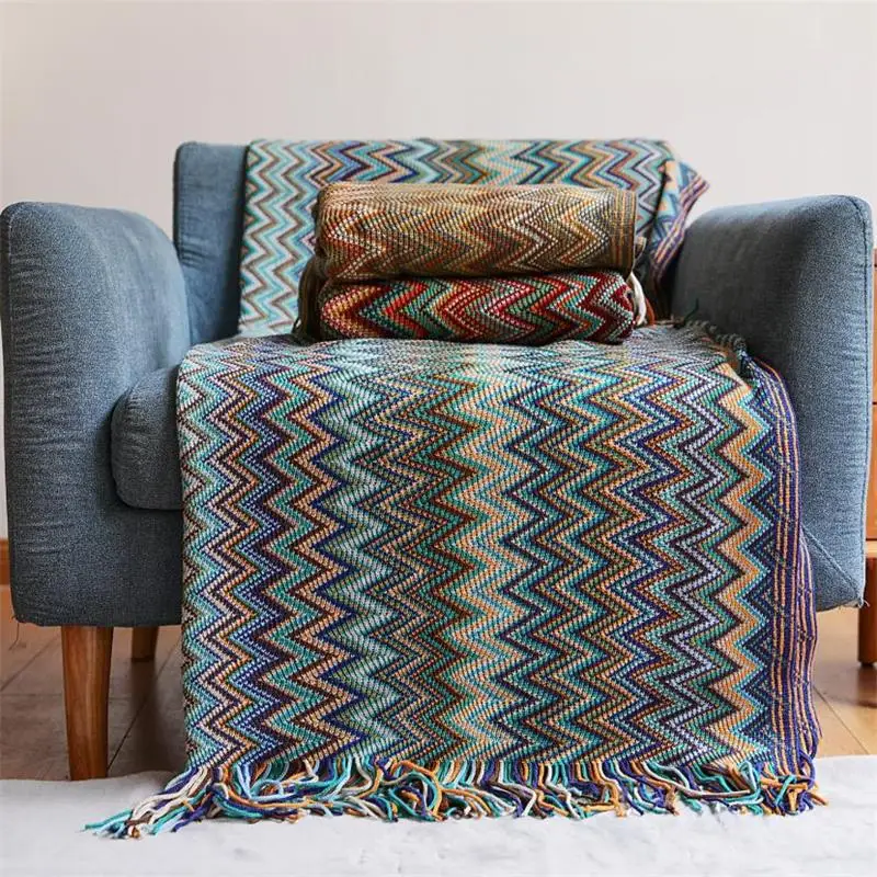 100% acrílico mano manta de punto con borla de verano manta para sofá cama de viaje transpirable Chic bohemio suave cómoda cobija