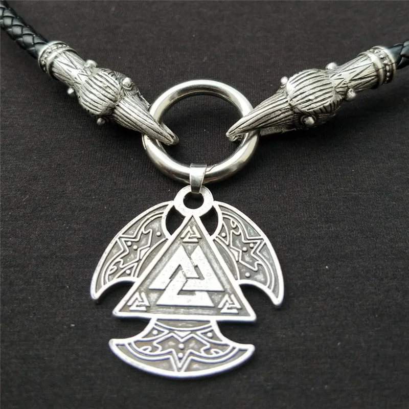 Viking Valknut амулет кулон ожерелье с Ворон головы искусственная кожа цепи талисман Celt