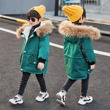 

2019 Autumn Winter Jacket For Girl Real Fur Hooded Baby Fleece Jacket 4-14 Years Kid Boy Outerwear Coat Children Parka