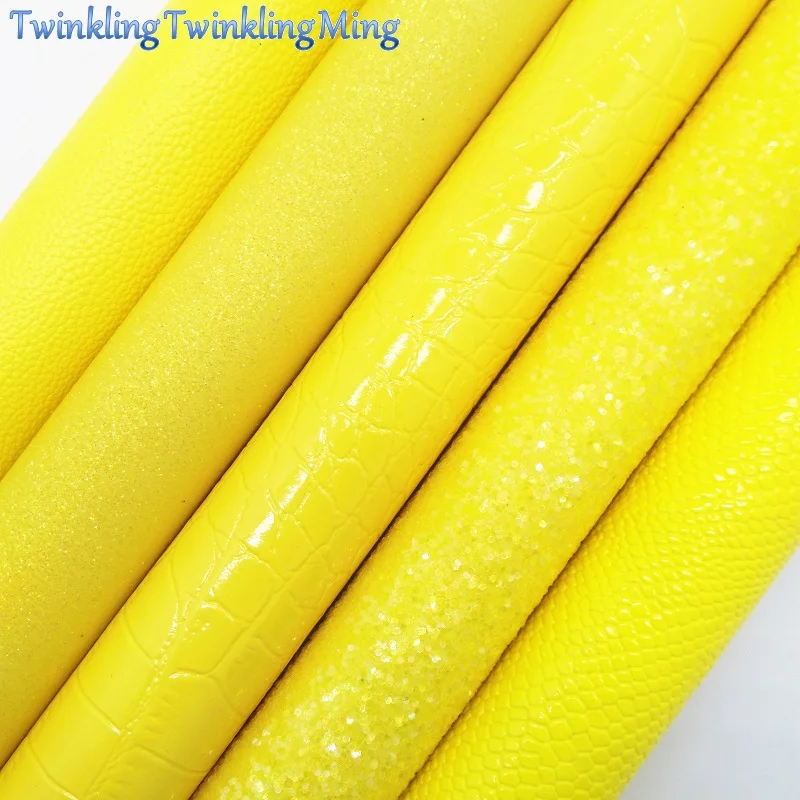 

Yellow Glitter Fabric, Faux Leather Fabric, Litchi Snake Synthetic Leather Fabric Sheets For Bow A4 8"x11" Twinkling Ming XM303