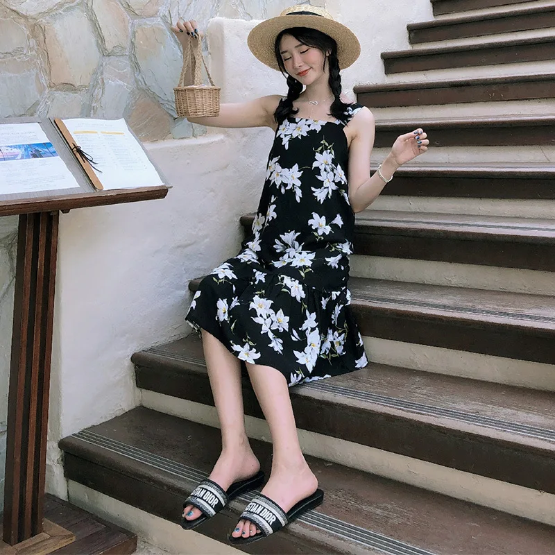 

Maternity Clothes 2019 Summer Nursing Vacation Style Comfortable Chiffon Feeding Dress Floral Skirt