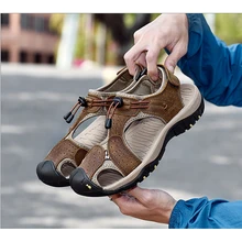 Г. Новая летняя мужская обувь мужские сандалии повседневная обувь из натуральной кожи Мужская качественная дизайнерская уличная Мужская обувь пляжные сандалии 38-48