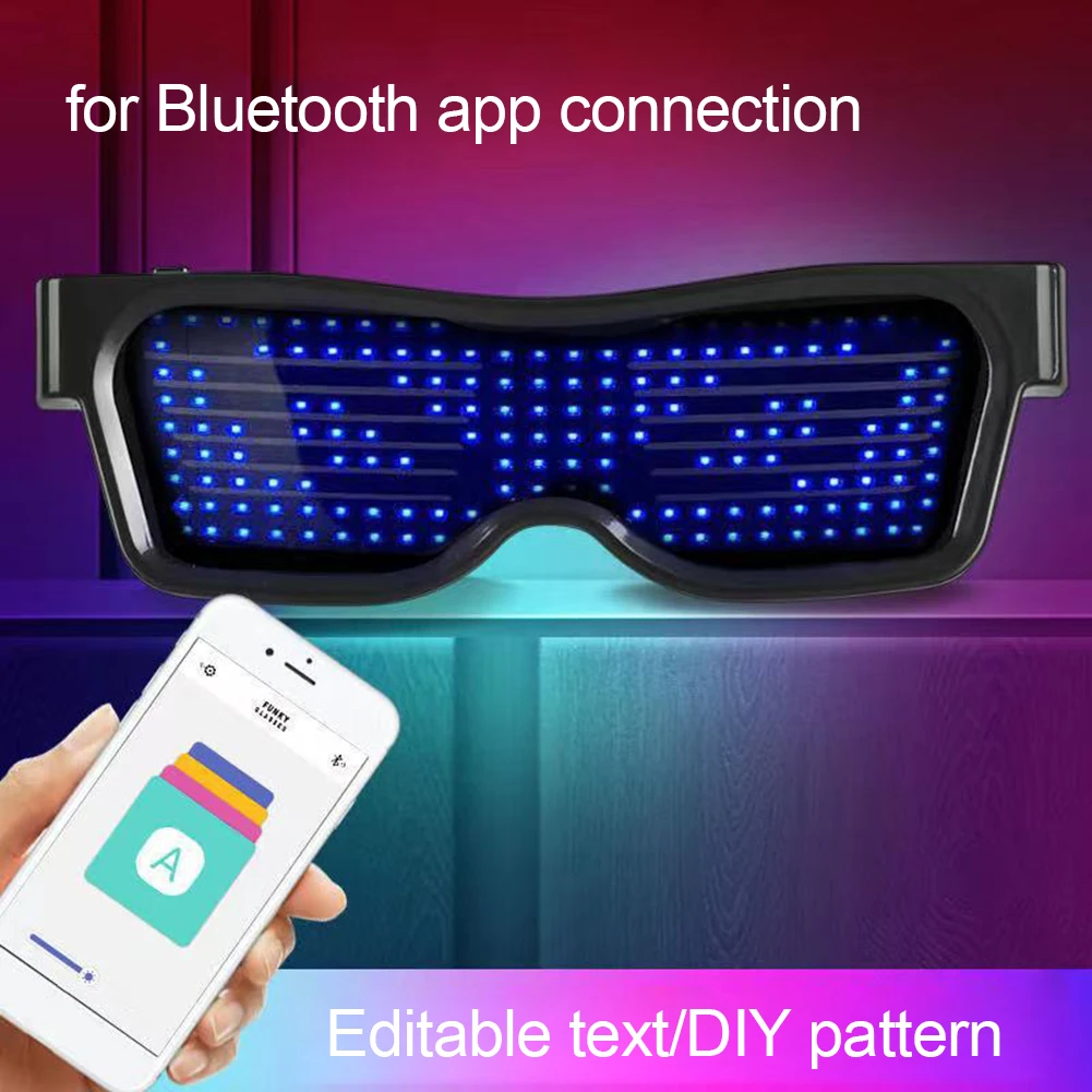 LED Glasses, Bluetooth APP Connected LED Display Smart Glasses USB  Rechargeable DIY Funky Glasses for Party Club DJ Halloween