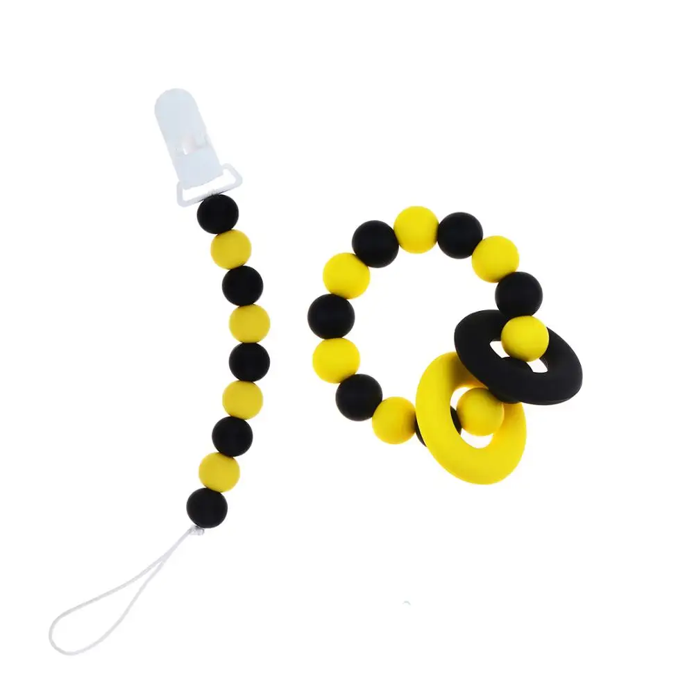 

Happyfriends Dark Colors Teething Bracelets Rattles Pacifier Clip Dummy Chain Sets Chewing Toys Baby Teethers