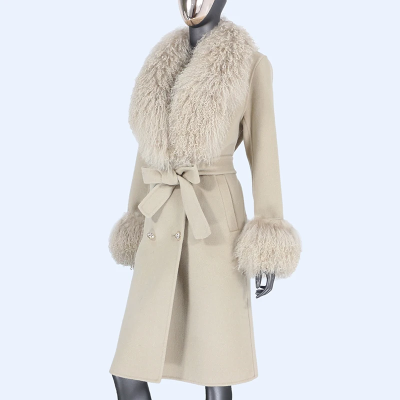 H19ac8af7fe91482881a7bde45431eefdR 2021X-Long Natural Mongolia Sheep Real Fur Coat Autumn Winter Jacket Women Double Breasted Belt Wool Blends Overcoat Streetwea